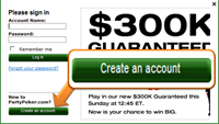 Opening a new PartyPoker account - Step 1 -Click Create an account