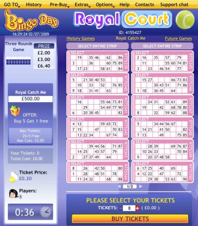 Sala de Bingo en Línea Royal Court - Bingo Highroller