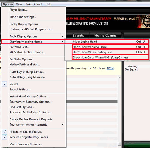 PokerStars Show only one card after folding