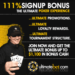 Ultimatebet Bonus Code: WAP for 111% match of your first cash deposit up to $1100